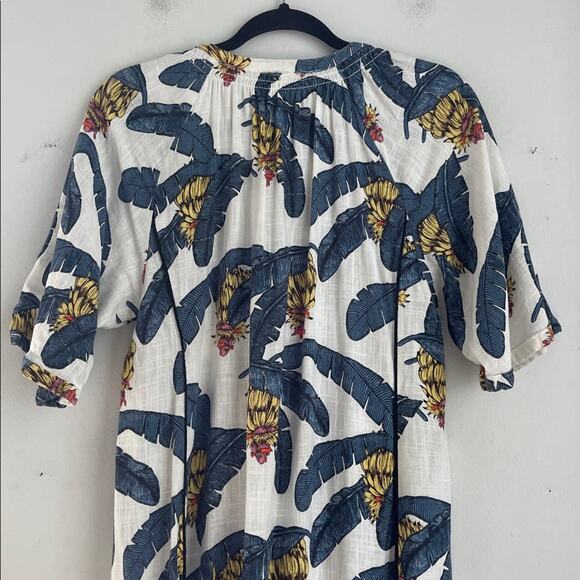 Desmond & Dempsey x H&M linen blend banana tree plant print button up midi dress - Picture 7 of 8